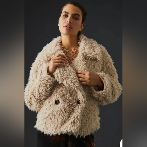 Anthropologie Faux Fur Pink Double Breasted Coat Size Large - Picture 9 of 10